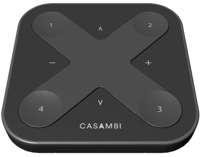Bryteren kan plasseres hvor brukeren trenger den, og gir direkte tilgang til alle viktige Casambi lysstyrings funksjoner. Knappene på Xpress panelet kan konfigureres via Casambi appen.
