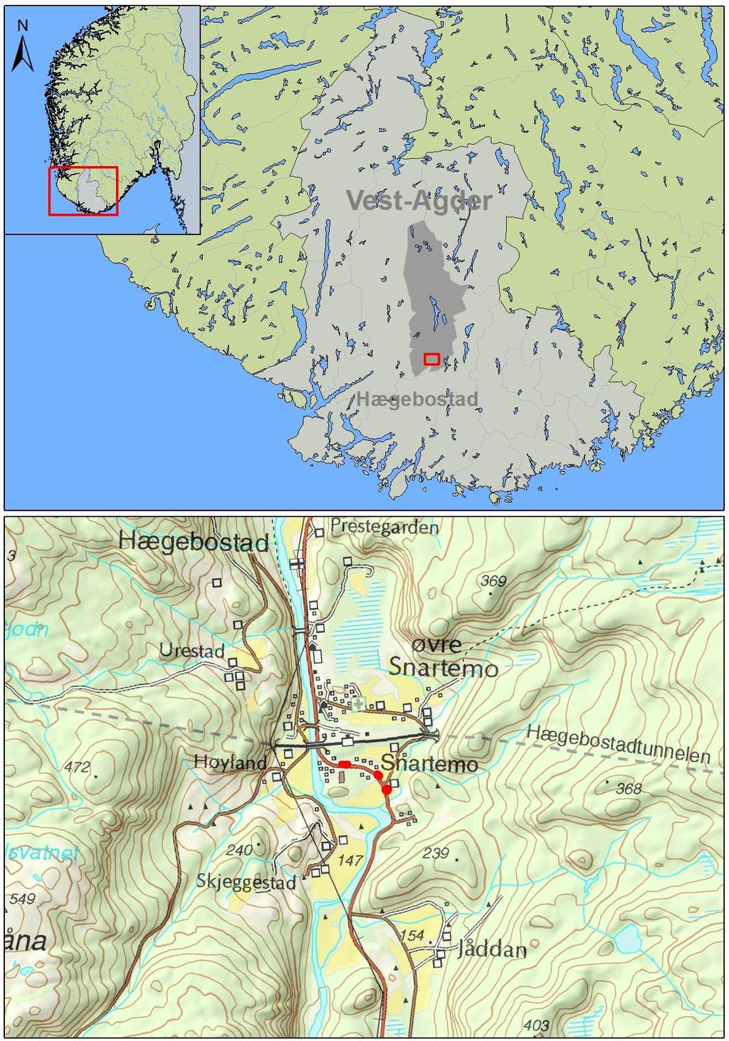 Figur 1. Oversiktskart. Kartgrunnlag: Statens kartverk. Tillatelsesnummer NE12000-150408SAS. Produsert av Magne Samdal. 4.