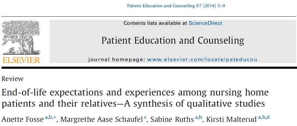 Artikkel I Hva kan forskningslitteraturen fortelle om pasienters og pårørendes forventninger og
