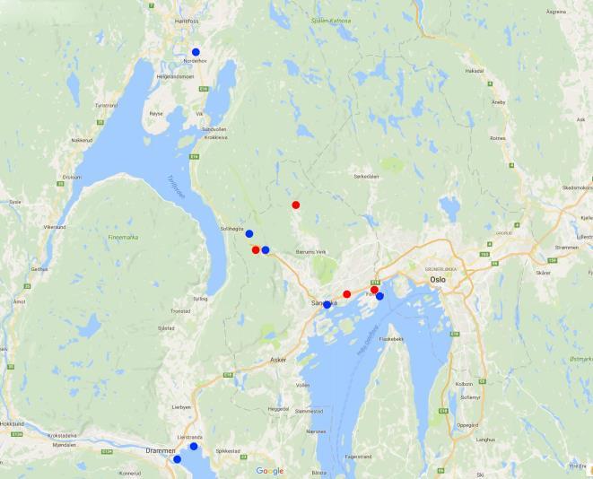 4. Lokaliteter med geografiske punkter som legges til grunn for avstandsmålinger Som resultat av informasjon fra kommunene som deltok i samarbeidet for å belyse den regionale dimensjonen, ble det på