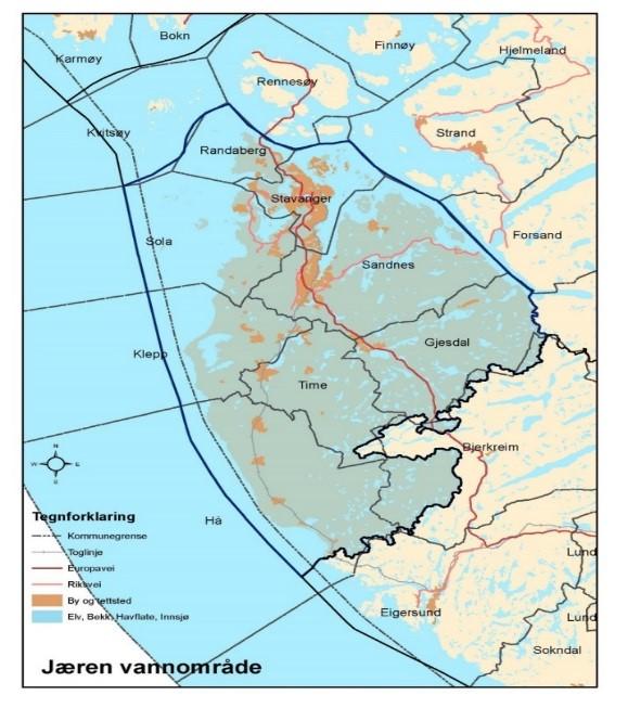 OM VANNOMRÅDE Formål Jæren vannområde er et spleiselag mellom de 8 kommunene fra Randaberg i nord, Stavanger, Sola, Sandnes, Gjesdal, Klepp, Time og Hå helt i sør i vannområdet, fylkeskommune og