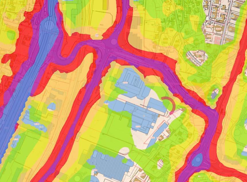 rådet ligger innenfor hhv. gul og rød støysone. Planom