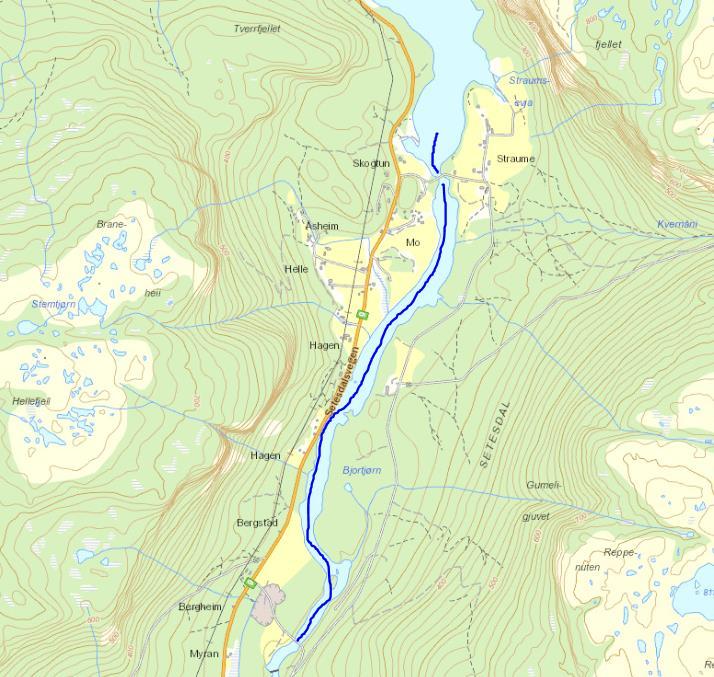 Start beregningsstekning Slutt beregningsstrekning (v/dam Tjurrmo) Figur 2-2 Beregningsstrekningen