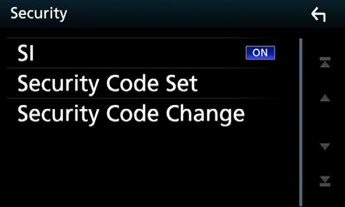Hver gang du trykker på [SI], aktiveres funksjonen ([ON]) eller den deaktiveres ([OFF]). hhskjermbildet for sikkerhet vises. 4 Trykk på [Security Code Set] på sikkerhetsskjermen.