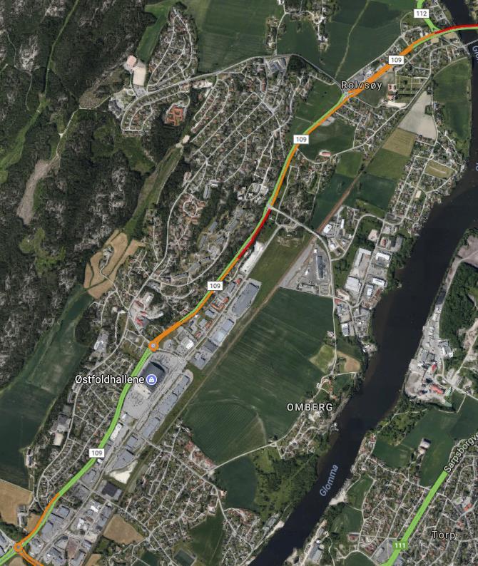 Historisk trafikkflyt fra Google Maps Figur B-8-1: Trafikkflyt klokken 08:00 Figur B-8-2: Trafikkflyt klokken 12:00