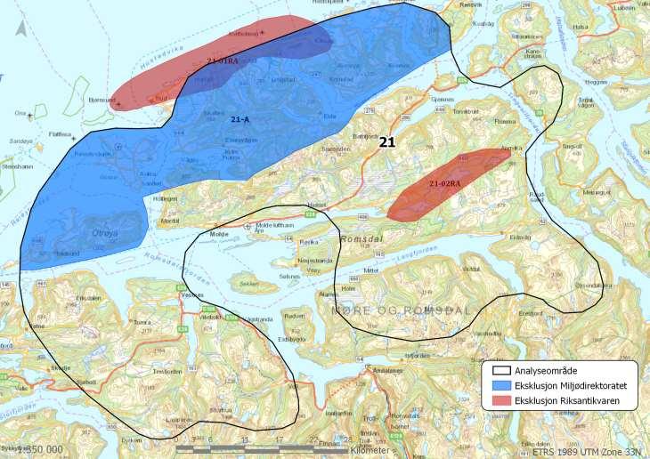 Område 21: Romsdal Areal: 3627 km 2 Kommuner: Ørskog, Skodje, Haram, Vestnes, Midsund, Aukra, Fræna, Eide,