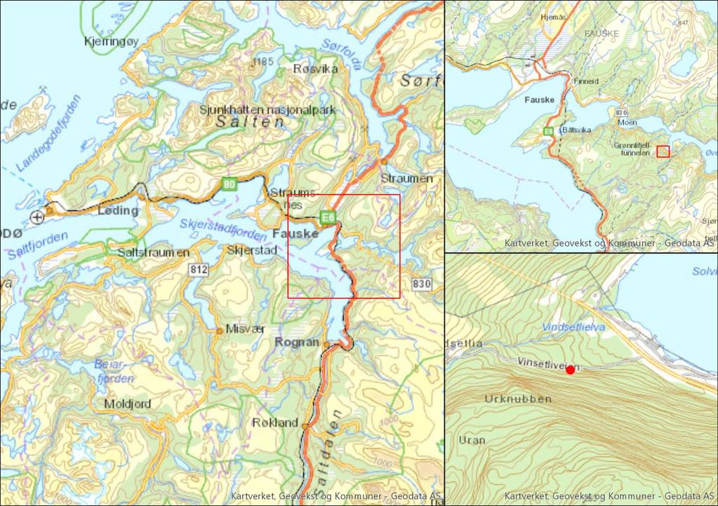 BELIGGENHET OG KULTURMILJØ Figur 1 Vindsletlia i Fauske, Nordland Vindsletlia ligger ca 12 km sørøst for Fauske, nært Solvik og Solvikbukta på sørsiden i den ytre delen av Øvervatnet (Figur 1).