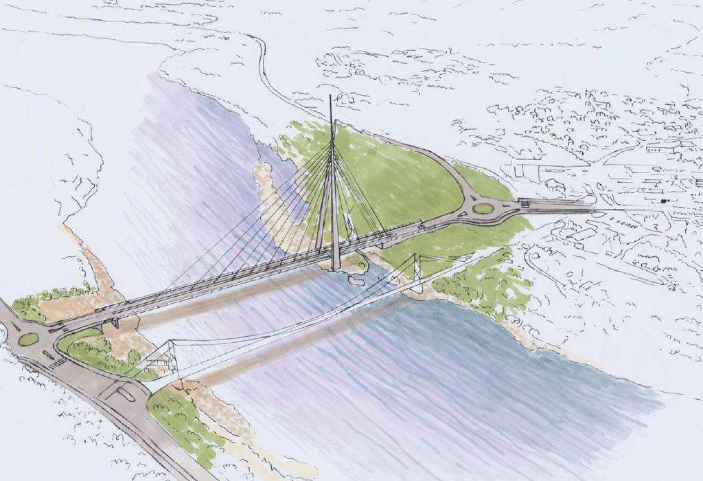 Illustrasjonen viser dagens bru og ny bru. Tegnet av Torild Heimdal, Statens vegvesen. 8.3 Kulturmiljø Dette temaet blir lite berørt av planarbeidet.