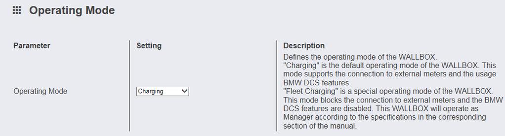 Meny Konfigurasjon Merk Forbindelsesinnstillingene til BMW DCS (BMW Digital Charging Service) er forhåndskonfigurert og kan ikke endres.