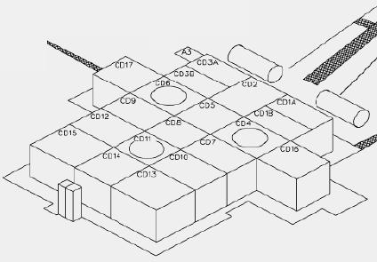 Øvre moduldekk er bygget opp av 11 modulenheter som er plassert på toppen av de underliggende modulene på moduldekket.