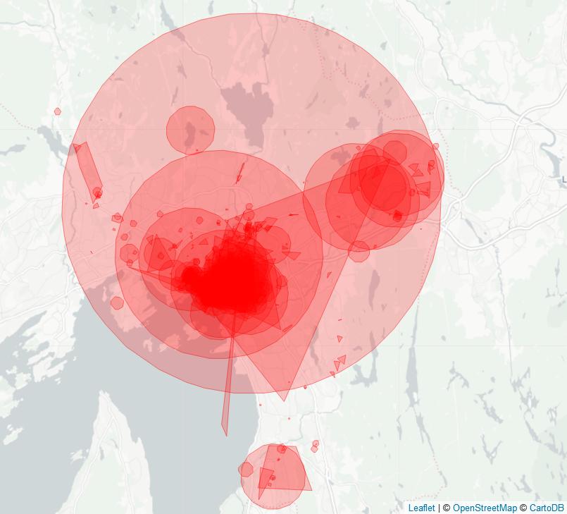 Opplevd utrygghet i Oslo. Erfaringer og resultater fra en kartbasert spørreundersøkelse Tabell 6: Prosentfordeling over antall registrerte områder.