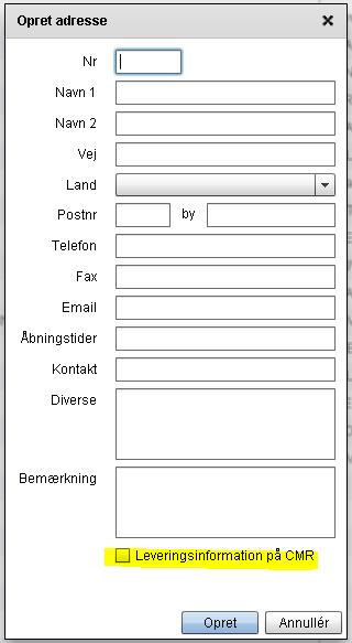 Valgfritt, f.eks. kundenr. fra deres kundedatabase Kundens navn Område, f.eks. industriområde Velg land i dropdown menyen Postnr. (kun sifre). Vær OBS på f.eks. postsifre i SE: 123 45 (mellomrom i mellom 3.