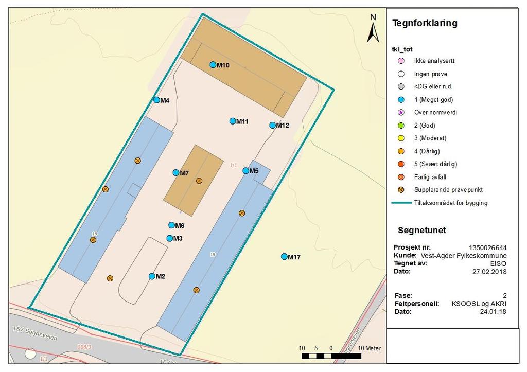 MILJØTEKNISK GRUNNUNDERSØKELSE FOR FORURENSET GRUNN, SØGNETUNET Figur 9. Oversiktskart over supplerende prøvepunkt under bygninger som skal rives.