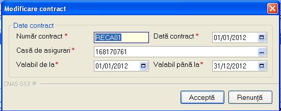 si butoanele pentru comenzi Accepta si Renunta. 1.3.6.3 Modificare contract Utilizatorul acceseaza butonul.