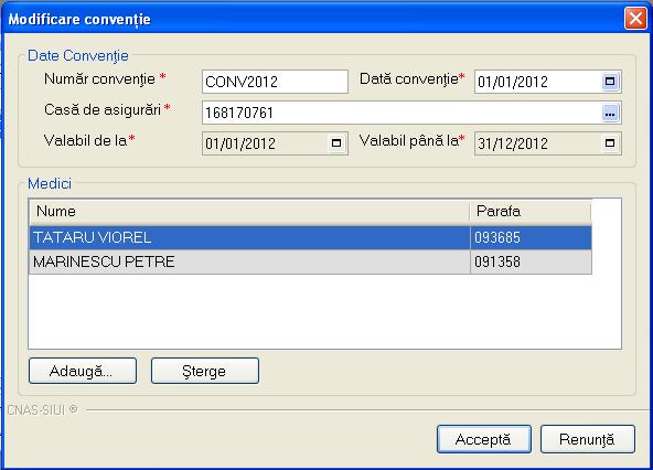 4.3.7.2 Modificare conventie Pentru a modifica datele unei conventii, Utilizatorul selecteaza inregistrarea care urmeaza a fi modificata, apoi acceseaza butonul.