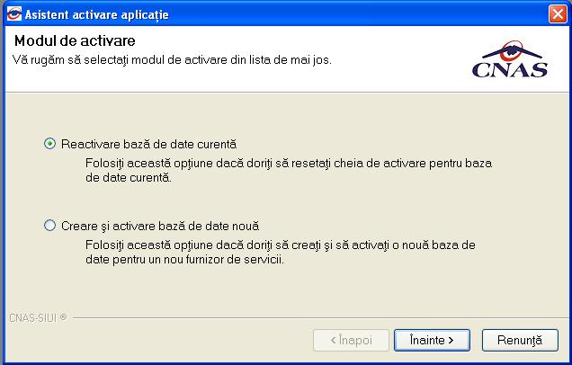Optiunea Activare se refera la activarea aplicatiei.