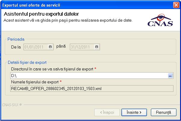 4.3.9.8 Raportare catre SIUI a listei cu servicii oferite Preconditii: fereastra Oferte de servicii este activata; oferta de servicii sa fie inregistrata in sistem.