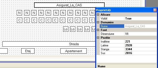 Figura 4.367 Proprietati casuta sablon tipizata Proprietatile ce permit modificare sunt Inaltime, Latime, Stanga, Vizibil si Dimensiune.