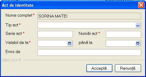 Prin accesarea acestui selector se deschide fereastra Act de identitate.