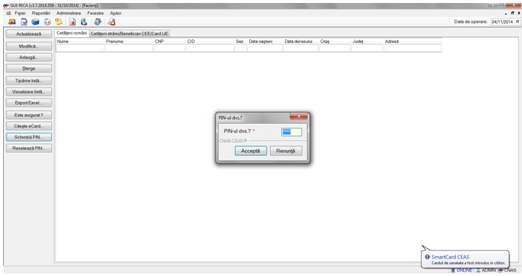 Figura 4.1-30 - Autentificare card folosind un terminal fară tastatură Se apasă butonul Acceptă, iar terminalul sau aplicaţia (in functie de tipul de terminal folosit), va afişează mesajul PIN-ul dvs.