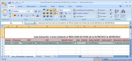 Figura 4.66 Liste bolnavi cronici exportat in Excel 4.1.