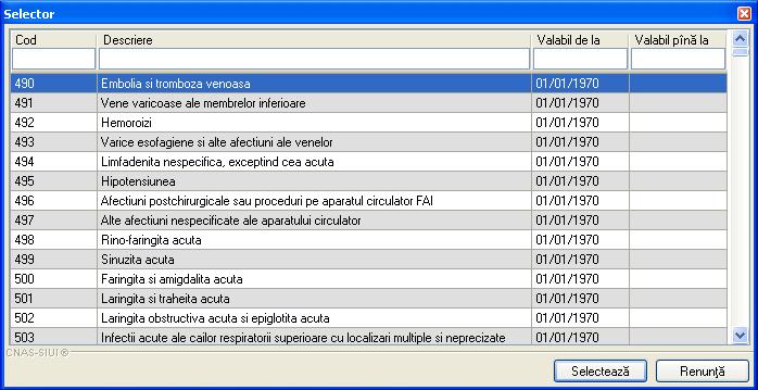 Adaugare diagnostic externare - se acceseaza butonul Adauga si se selecteaza un diagnostic din lista afisata de sistem Figura 4.