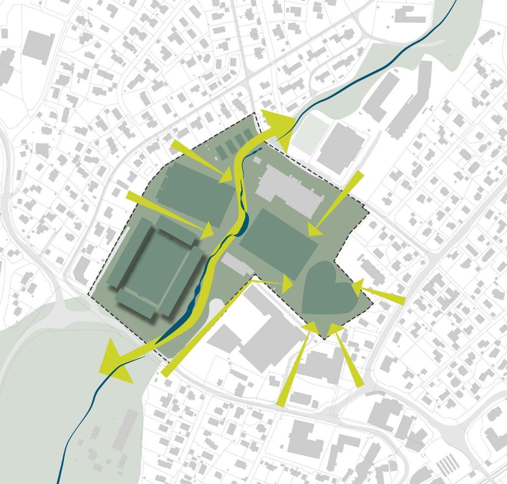4.2.3 Hovedgrep alternativ "bypark" Figur 20: Hovedgrep alternativ "bypark". Hele idrettsparken etableres som et stort grønt parkmessig område.