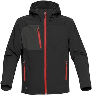 TECHNICAL OUTERWEAR ERGONOMISK DESIGN SJ38: Sort/rød SJ39: Sort/limegrønn NEW SIDEWINDER LETT SKALLJAKKE SJ38 HGL-1 / SJ39 HGL-1W Lett og vannavvisende skalljakke med hette til dame og herre.