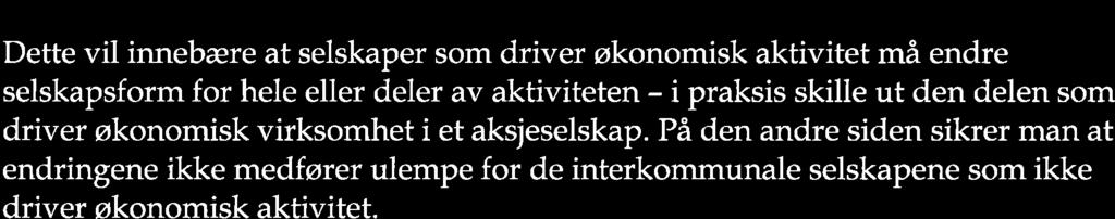 1 Reservere IKS loven for selskper som driver ikke-økonomisk virksomhet Dette vil innebære t selskper som driver økonomisk ktivitet må endre selskpsform for hele eller deler v ktiviteten - i prksis