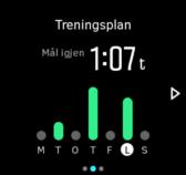 Sveip opp eller trykk på den nedre tasten for å skrolle til treningsvisning. 2. Sveip til venstre for se de planlagte treningsøktene for den aktuelle uka. 3.