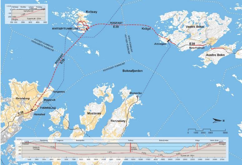 E39 Boknafjorden (Rogfast) 27km long tunnel. Twin tube with profile T10.5. Estimated cost 16.