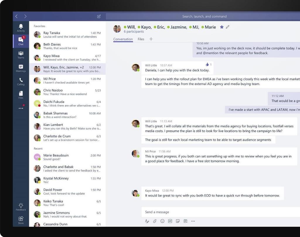 Microsoft Teams The hub for teamwork in Microsoft Office 365 Communicate through chat, meetings & calls Collaborate with deeply integrated Office