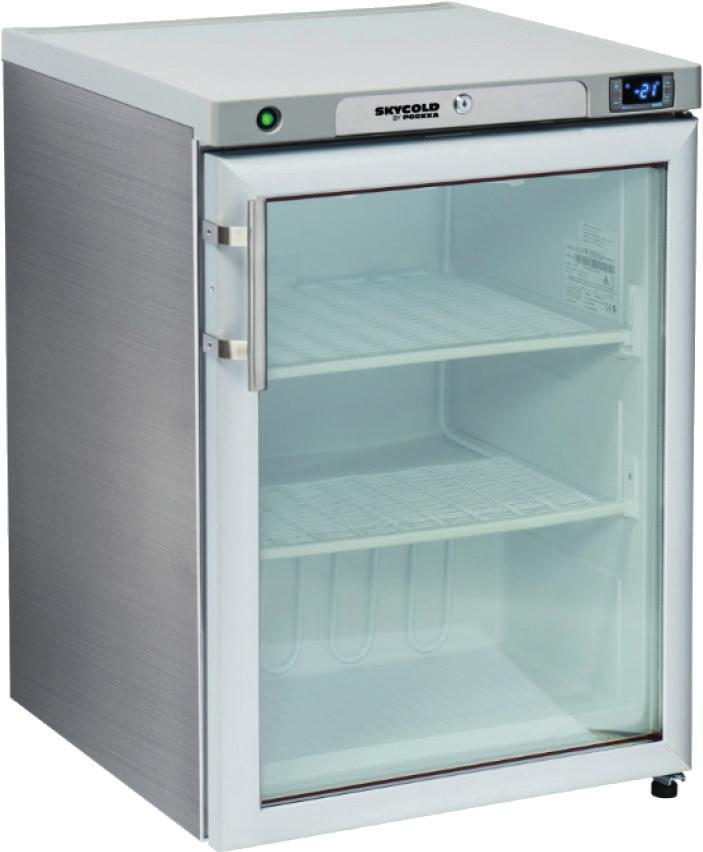 Kommersielle skap med glassdør Skycold Refrigerator RCXG200 and RNXG200 RCXG200 and RNXG200 has a Stainless steel cabinet with ABS interior. Equipped with LED light (chiller).