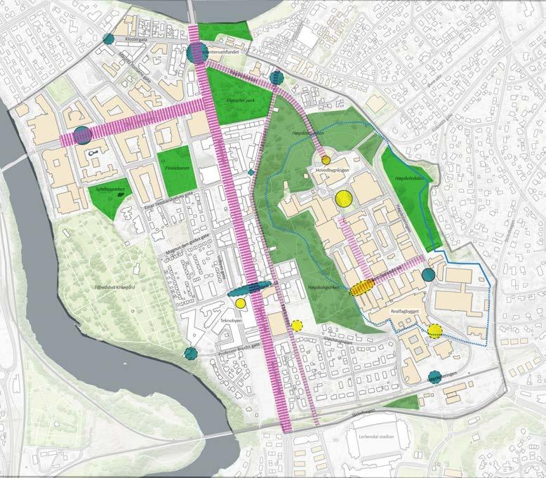 2.6 Byrom for opphold, møter og rekreasjon Planretningslinjer Ny bebyggelse skal gis aktive og levende fasader på gateplan ut mot mot byrom, med inngangspartier, servicefunksjoner. i bebyggelsen.