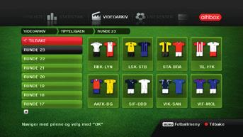 Trykk Menu- knappen på fjernkontrollen når du ser en av fotballkanalene, så får du tilgang til terminlister, tabelloversikter,