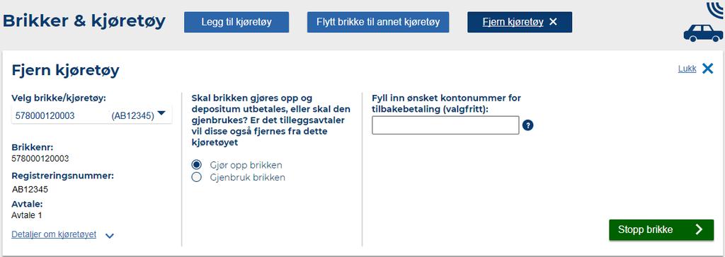 komme opp, du har da mulighet til å sjekke at kjøretøydata stemmer overens med ditt registreringsnummer. Et kjøretøybytte kan tilbakedateres maks tre dager.