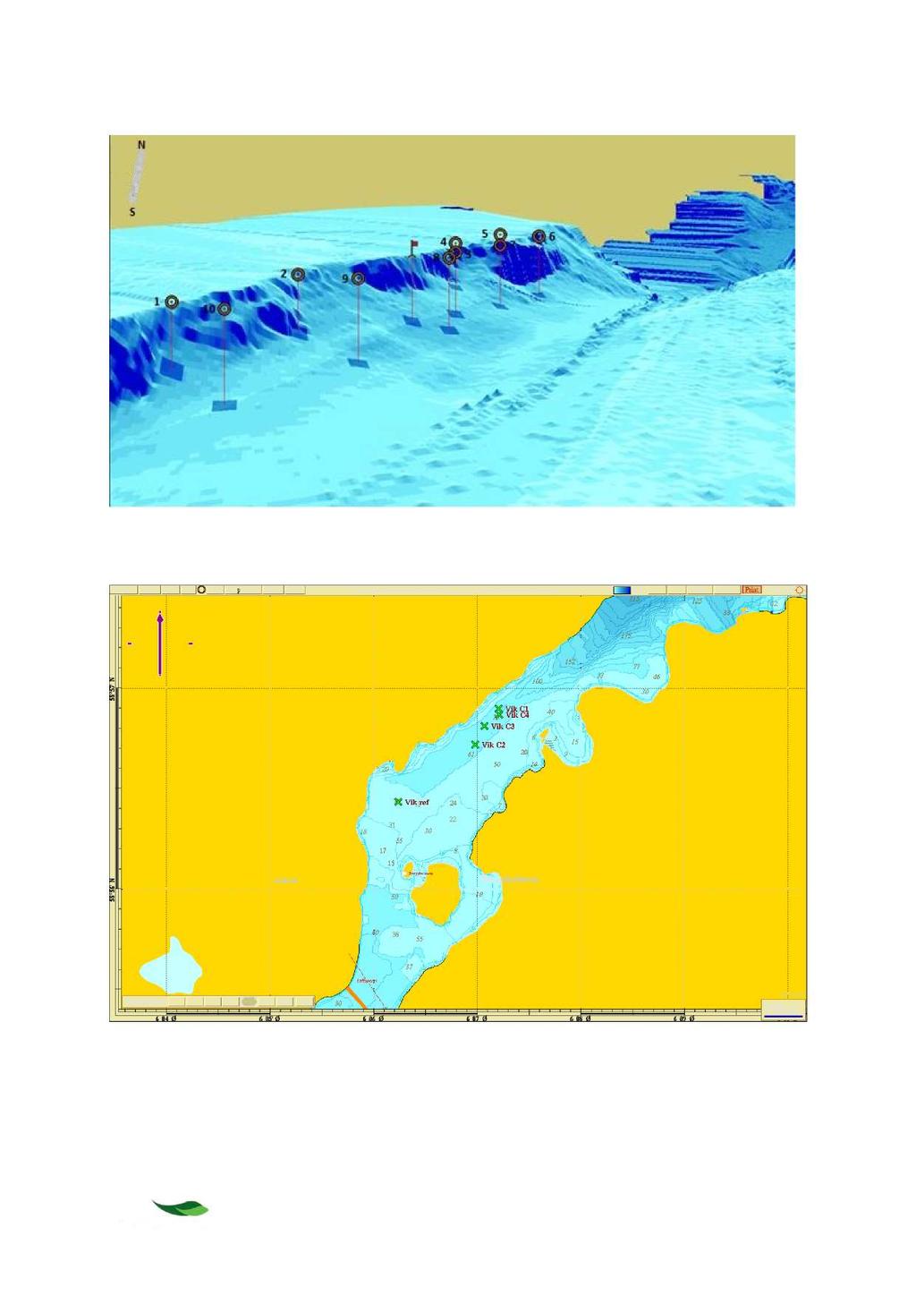 Figur 2-3 Bunntopografisk skisse av området ved lokalitet Vika nord med prøvestasjoner for B -