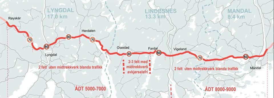 1 Innledning Det skal lages en områderegulering med konsekvensutredning (KU) for ny E39 mellom Mandal og Lyngdal på strekningen Mandalselva Herdalen.