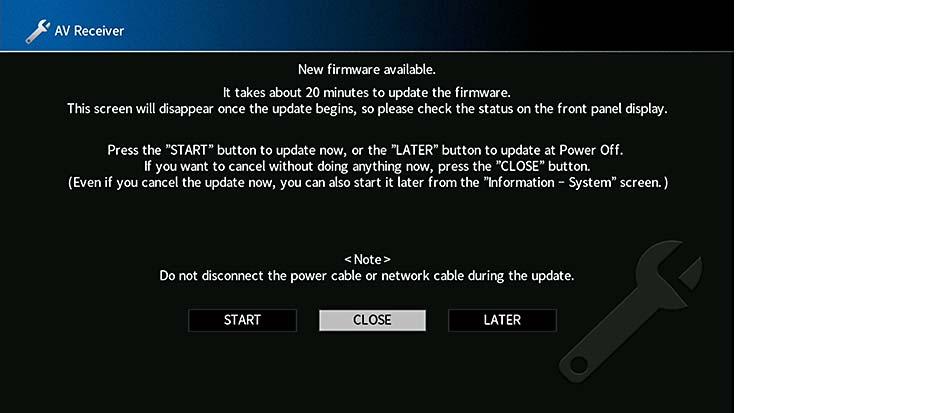 Oppdatere apparatets fastvare via nettverket MAIN 2 3 4 SLEEP ZONE PART PURE DIRECT HDMI OUT SCENE 1 2 3 4 5 6 7 8 INPUT TUNER NET USB BLUETOOTH PRESET RED GREEN ELLOW BLUE TOP POP-UP MENU HOME /MENU