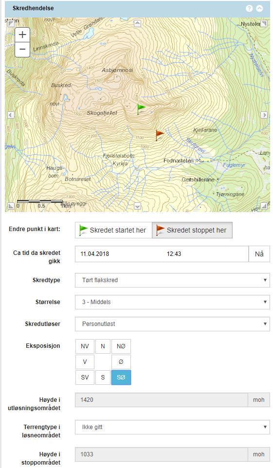 Korleis Skredhendelse (web) Sett ca tid for når skredet gjekk Sett grønt flagg der skredet starta, og raudt der det stoppa. Set plasseringane så godt du klarar Få med kva som løyste ut skredet.