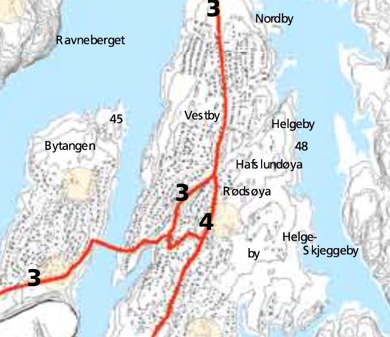 Trafikkanalyse Nordbyneset 6 4 Sykkel Gang- og sykkelvei til Sarpsborg sentrum forutsetter vi vil gå via den regulerte gang- og sykkelveibrua fra Hafslundsøya til Opsund (se kartskisse under).