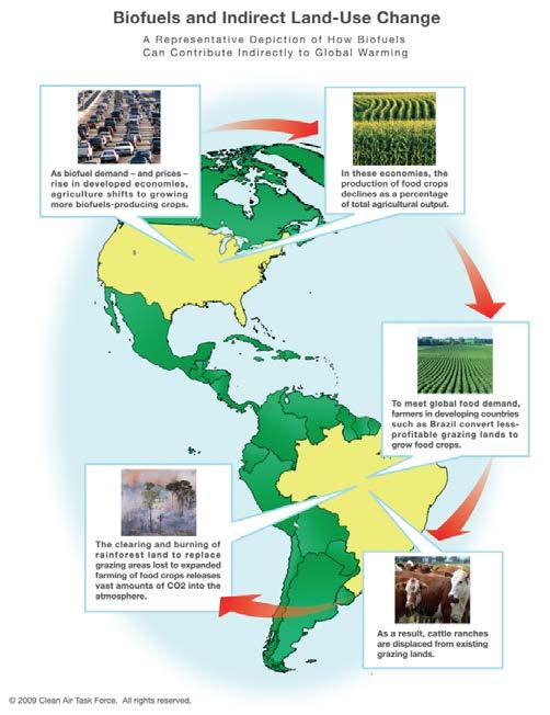 iluc iluc = bruk av jord til å dyrke vekster til biodrivstoff fortrenger annet jordbruk slik at dette ekspanderer til nye arealer.