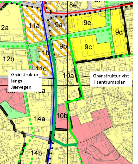 Grønstruktur Sentrumsplanen viser viktige grønstrukturar frå sentrum mot viktige friområde som Kleppevarden og Kleppeloen.