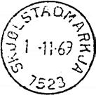 Poståpneriet 7523 SKJØLSTADMARKJA ble lagt ned fra 01.07.1971. Stempel nr. 1 Type: IV Utsendt?? 62 Innsendt?