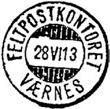 Stempel nr. 2 Type: SL Utsendt 18.07.1911 FELTPOSTKONTORET Innsendt?? VÆRNES 1911: Reg fra?? til?