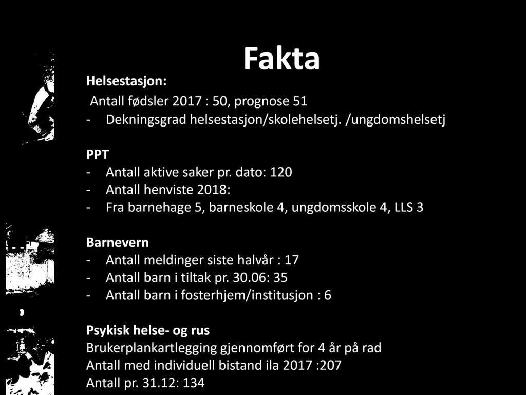 Fakta Helsestasjon : Antall fødsler 2017 : 50, prognose 51 - Dekningsgrad helsestasjon/ skolehelsetj. / ungdomshelsetj PPT - Antall aktive saker pr.