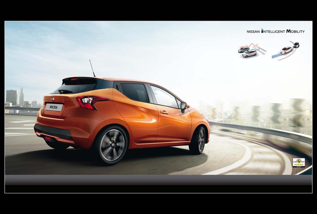 NISSAN INTELLIGENT DRIVING MICRA GJØR KJØREOPPLEVELSEN ENDA BEDRE Kjøredynamikken til Nissan MICRA gir deg en bedre kjørefølelse.