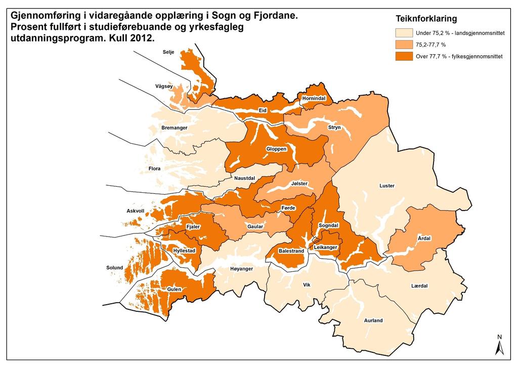 Solund 90,9 % Fjaler 90,0 % Hornindal 88,2 % Eid 86,0 % Leikanger 84,6 % Sogndal 82,6 % Askvoll 82,4 % Hyllestad 82,4 % HAFS 8,7 % Gloppen 8,5 % Selje 80,0 % Balestrand 80,0 % Gulen 80,0 % Nordfjord