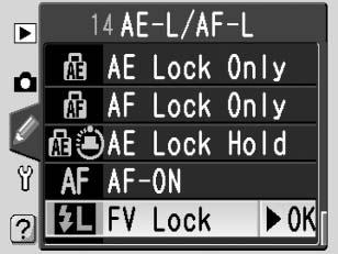 AE Lock Hold Eksponeringen låses når du trykker på knappen, og den (Hold AE-lås) holdes låst til du trykker på knappen igjen ( 97). AF-ON Kameraet fokuserer når du trykker på knappen.