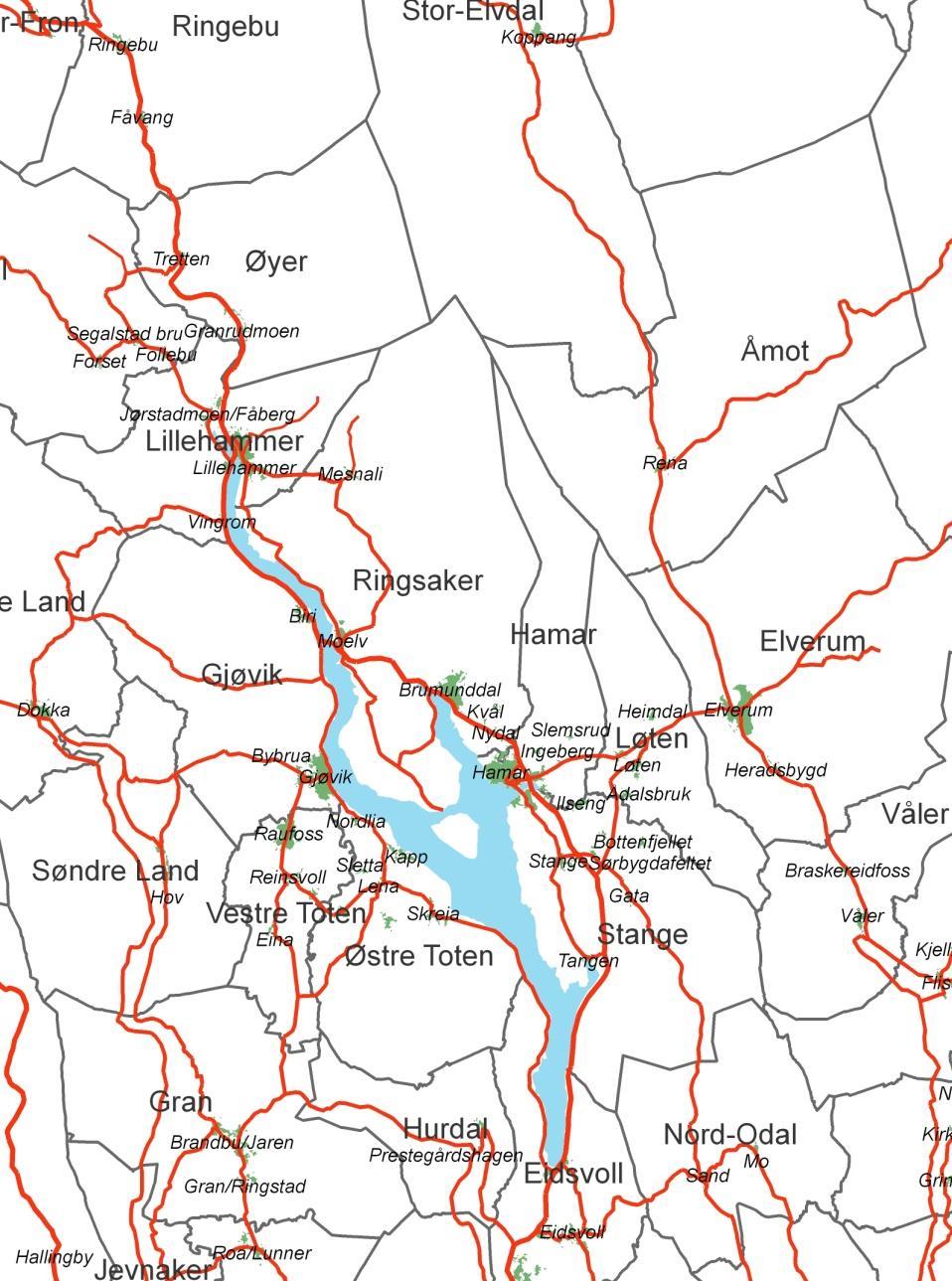 Regionforstørring rundt Mjøsa mulige tiltak og effekter Fakta: By- og industribeltet i triangelet Elverum-Raufoss-Lillehammer eller Mjøsbyregionen: Pekt ut allerede av Østlandskomiteen Norges 6.